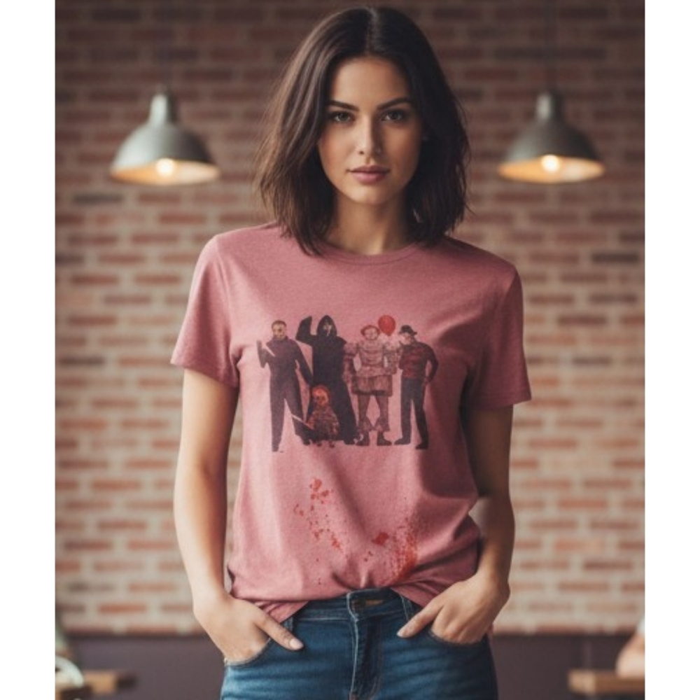 Bella Canvas Horror icons Graphic tee Pink Size M